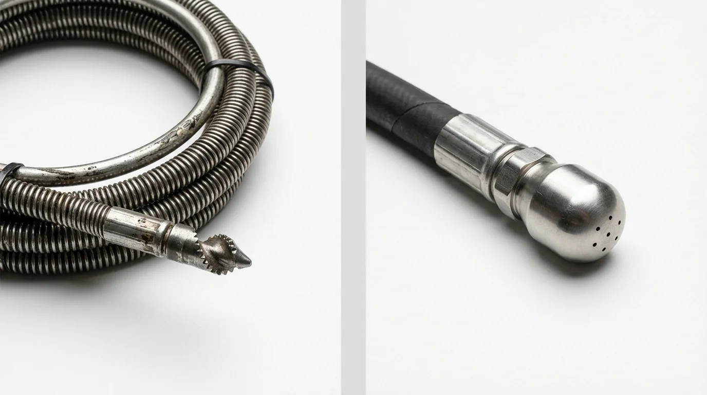 Drain snake cable and hydro jetting nozzle used for drain cleaning in Pender, NE