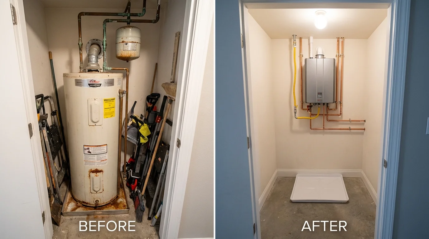 Tank water heater versus wall-mounted tankless unit comparison for Pender, NE homeowners